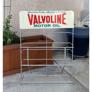 Vintage Valvoline Motor Oil Can Rack Display Tin Sign Man Cave Garage Decor 60B